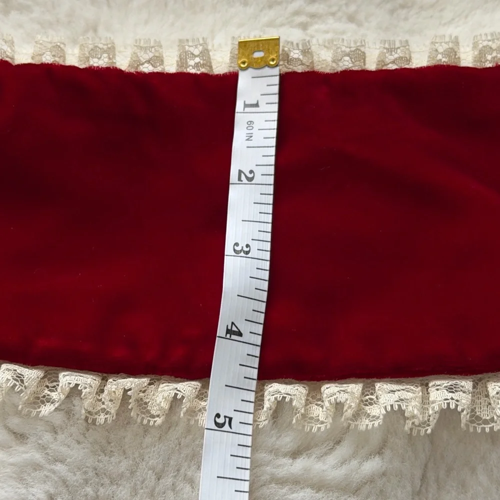 Romantic Vintage Red Velvet Wide Corset Belt with Lace Trim-Length 31”, Wide 5”